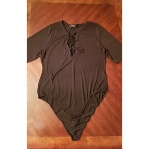 Short Sleeve Body Suit with Tie Front.